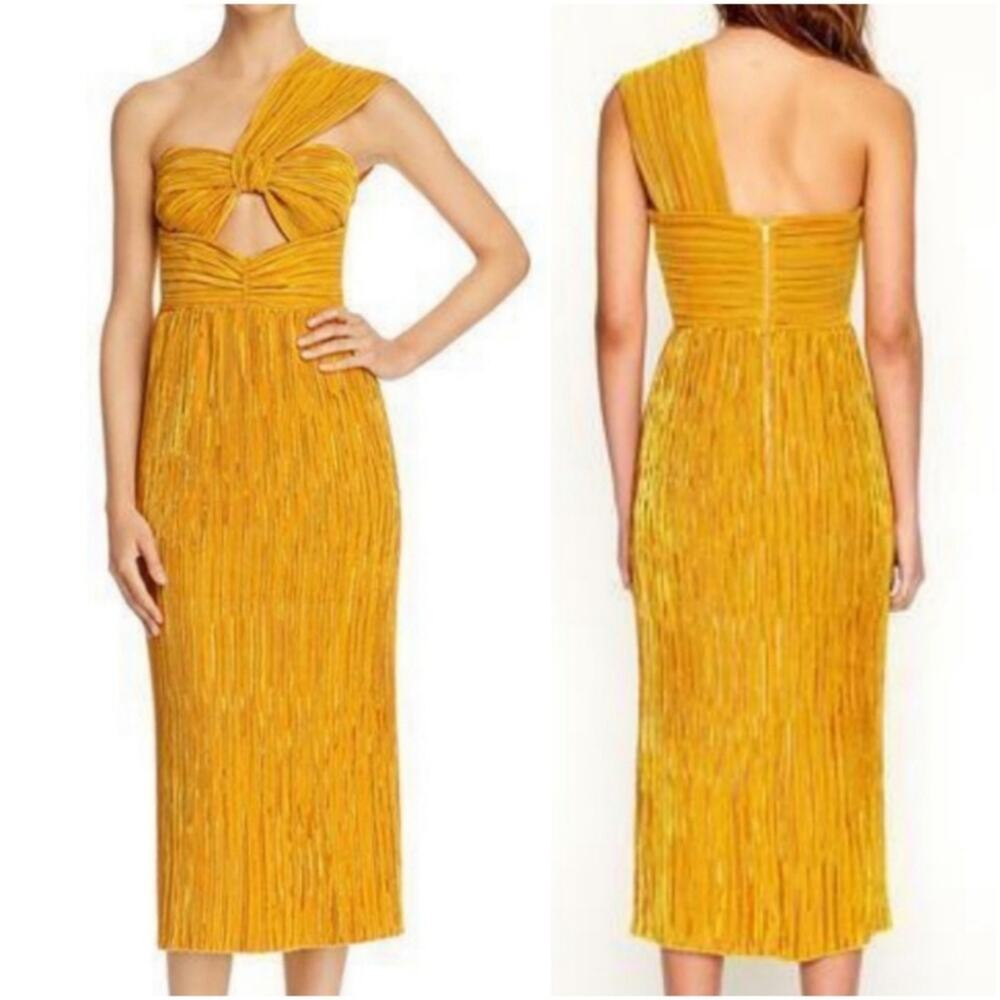 Alice McCall Dress Power‎ Lady Pleated One Shoulder Midi in Sunset Yellow Size 4 - Picture 4 of 14